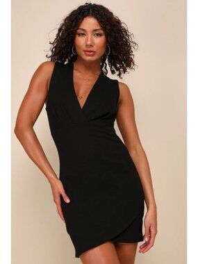 Lulus Cocktail Hour Black Sleeveless Tulip Mini Dress Party Classy LBD Size M